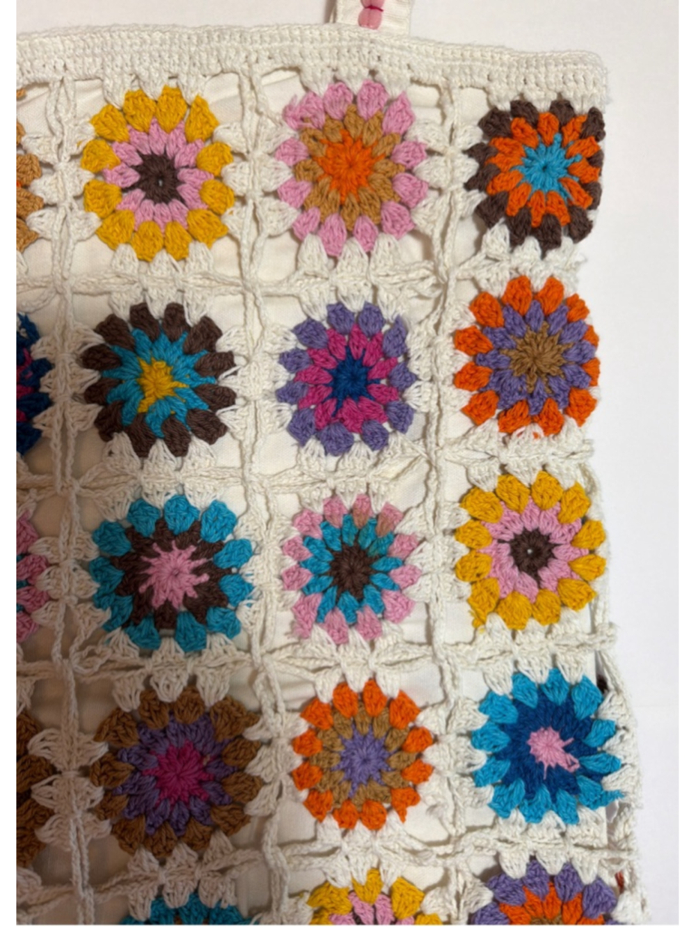 Crochet Granny Square Tote Cottagecore Boho Festival Hippie Retro Vintage Style - Picture 2 of 10
